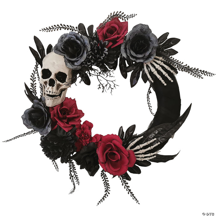 18" Skull, Hands & Roses Wreath