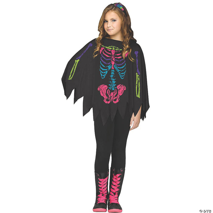 Girl’s Colorful Skeleton Poncho Costume