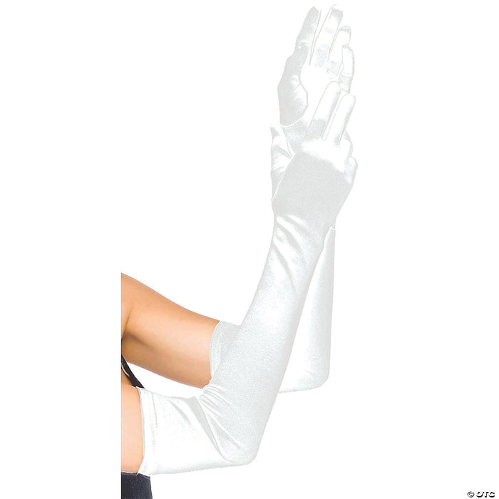 Long White Satin Gloves