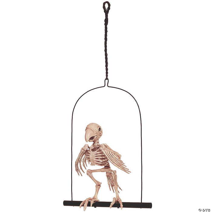 Skeleton Parrot on a Perch Halloween Decoration