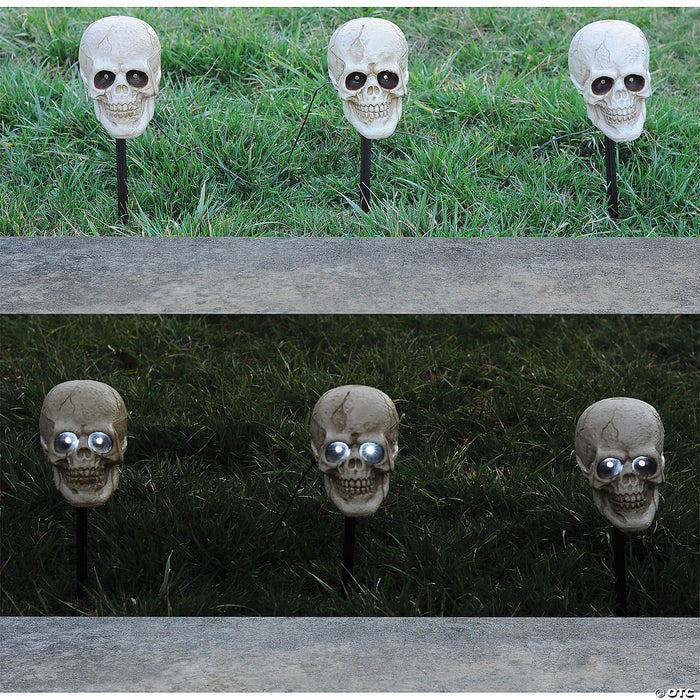 Lighted Skull Pathway Markers Decoration - Set of 3
