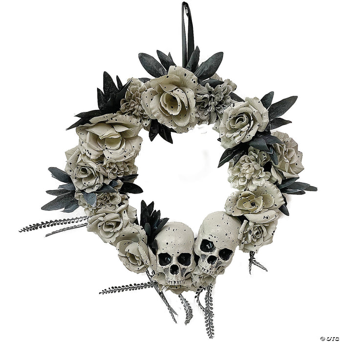 Elegant Skull & Roses Halloween Wreath