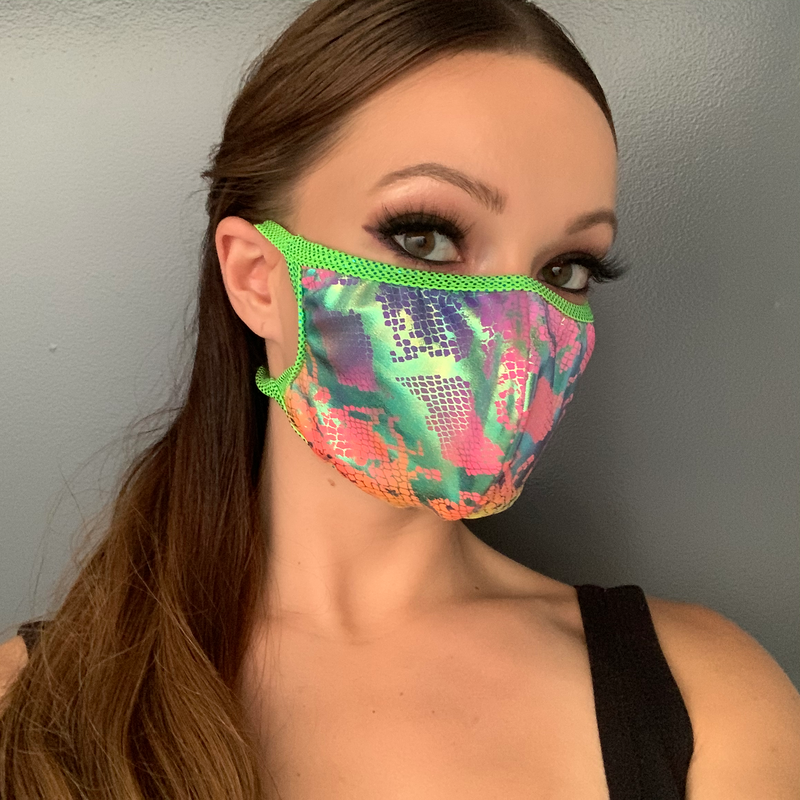 Snake Print Face Mask - Multi Rainbow - Multi Rainbow / O/S - image 1