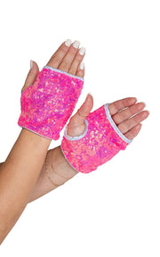 6042 - Open Finger Sequin Gloves - Hot Pink / O/S - image 1