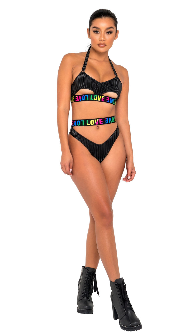 6146 - Pride Bikini Top with Underboob Cutout - Black/Multi / L - image 1