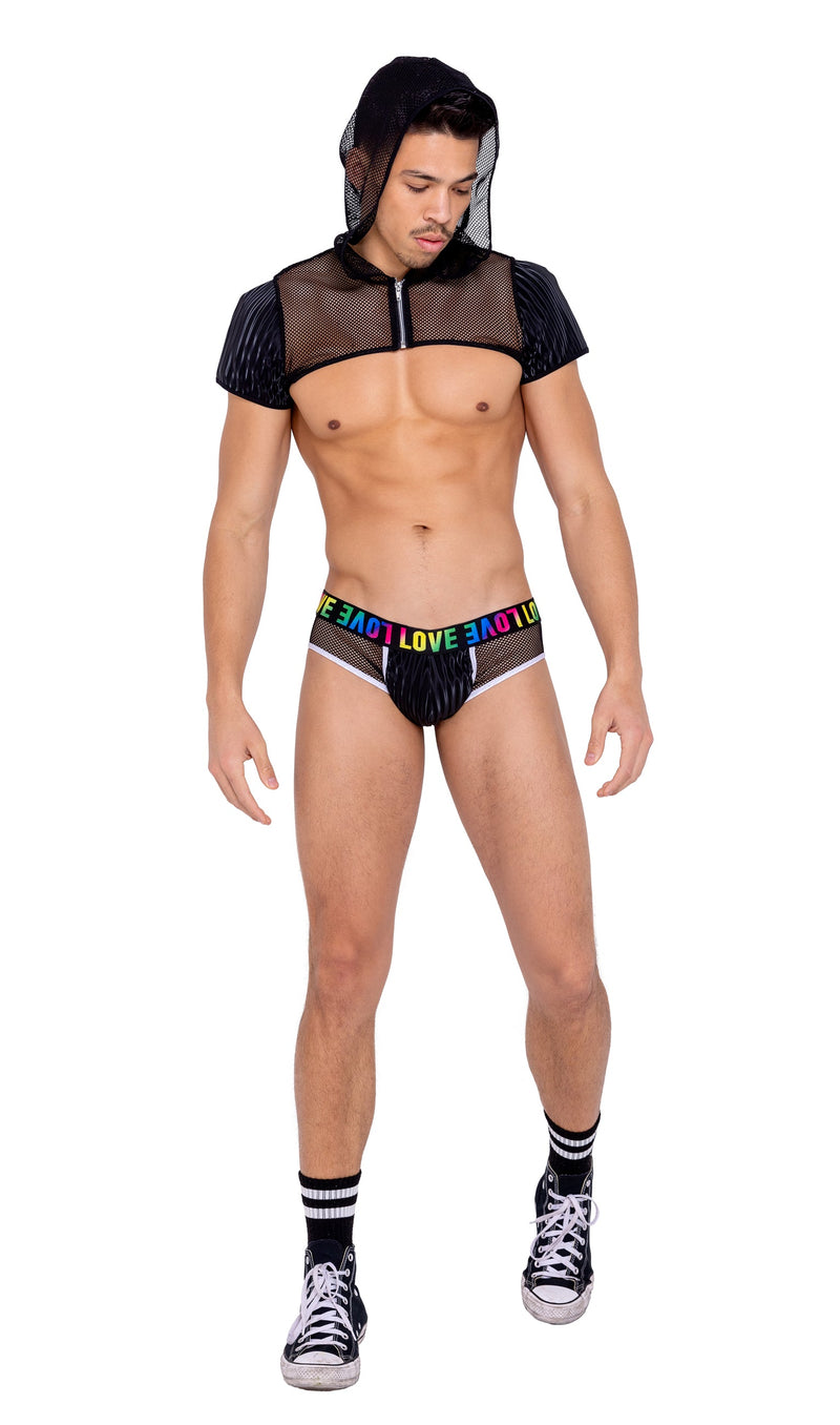 6153 - Mens Fishnet Cropped Hoodie - Black / L - image 1
