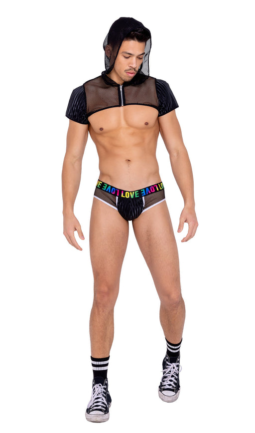 6153 - Mens Fishnet Cropped Hoodie - Black / L - image 1