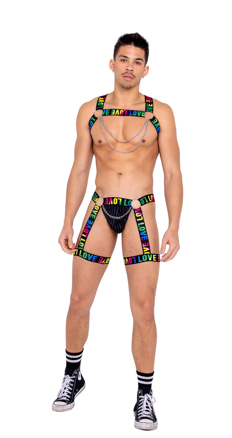6158 - Mens Pride Thong with Attached Garters - Black/Multi / L - image 1