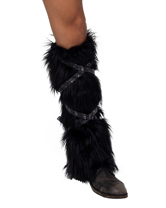 6170 - Pair of Black Faux Fur Leg Warmers - Black / O/S - image 1