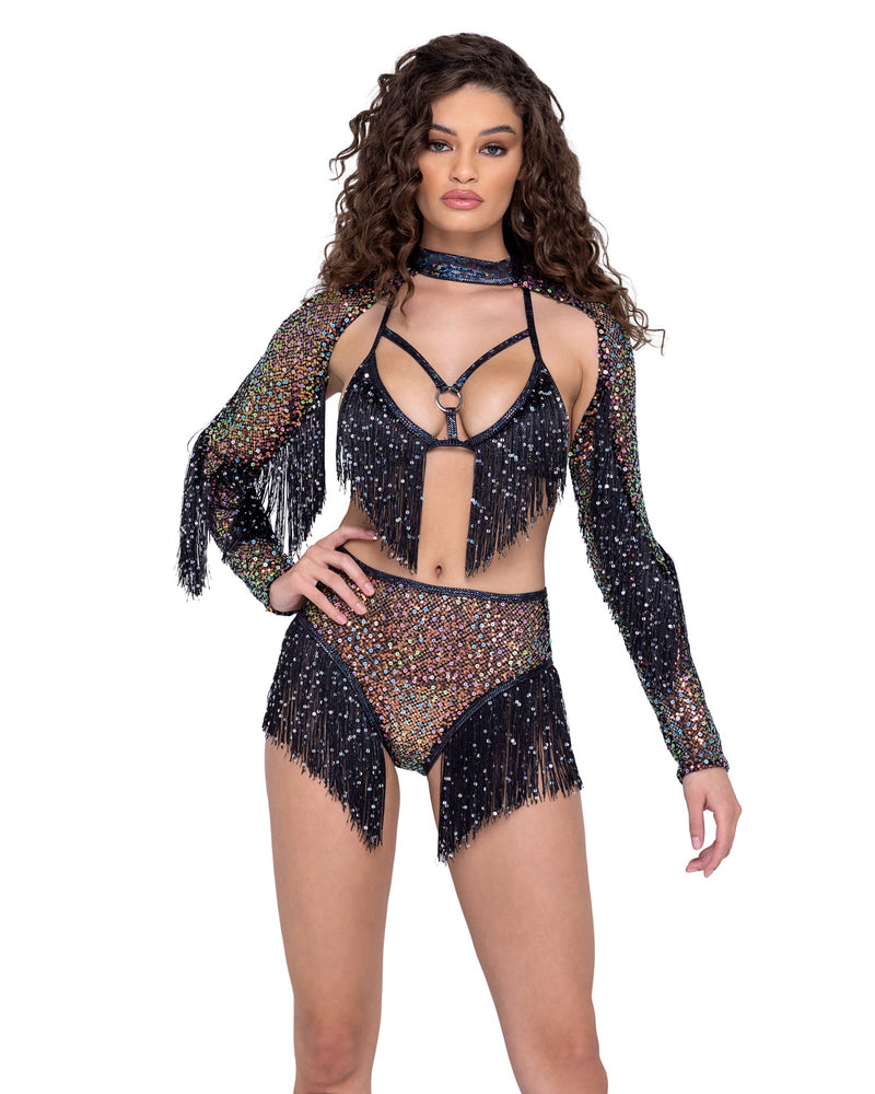 6222 - Sequin Fishnet Shrug - Black / L - image 1