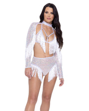 6221 - Sequin Fishnet High Waisted Shorts - Black / L - image 1