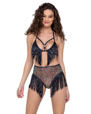 6220 - Sequin Fishnet Triangle Tie Top - Black / O/S - image 1