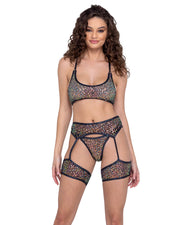 6230 - Sequin Fishnet Garter Belt - Black / L - image 1