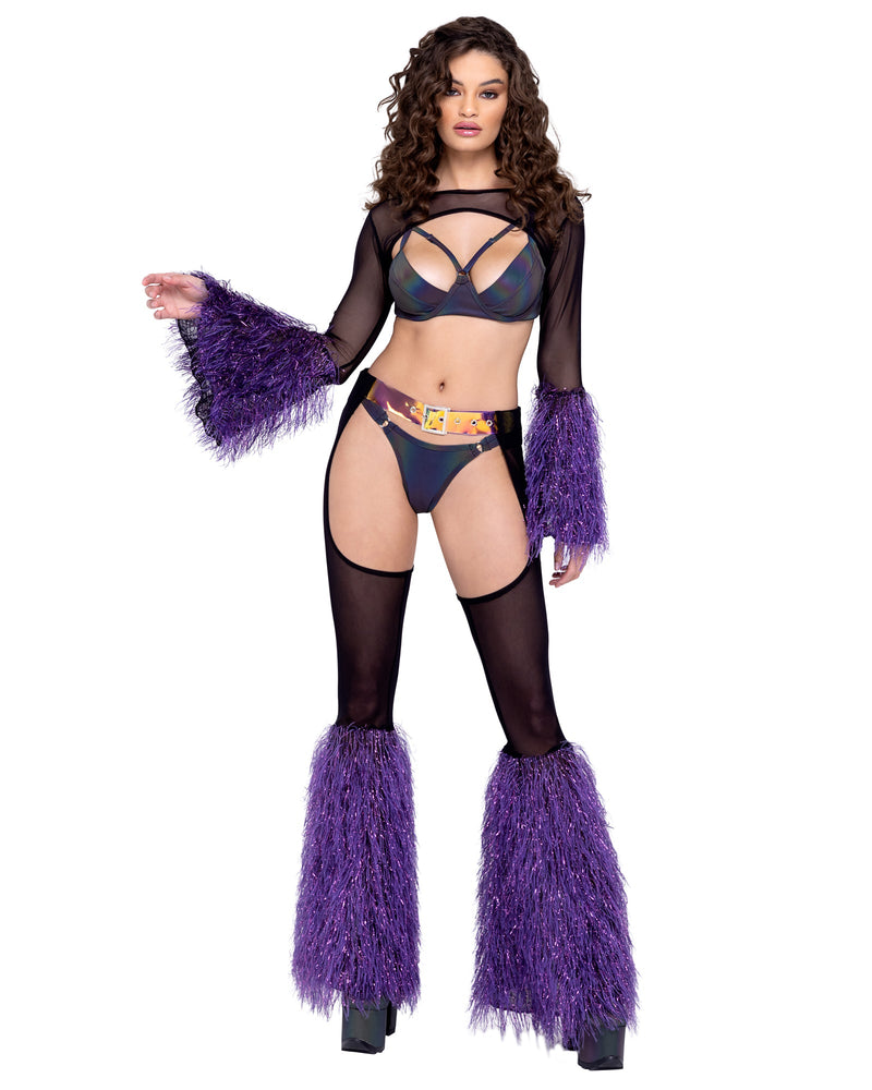 6247 - Sheer Shrug with Faux Fur Bell Sleeve - Black/Purple / L - image 1