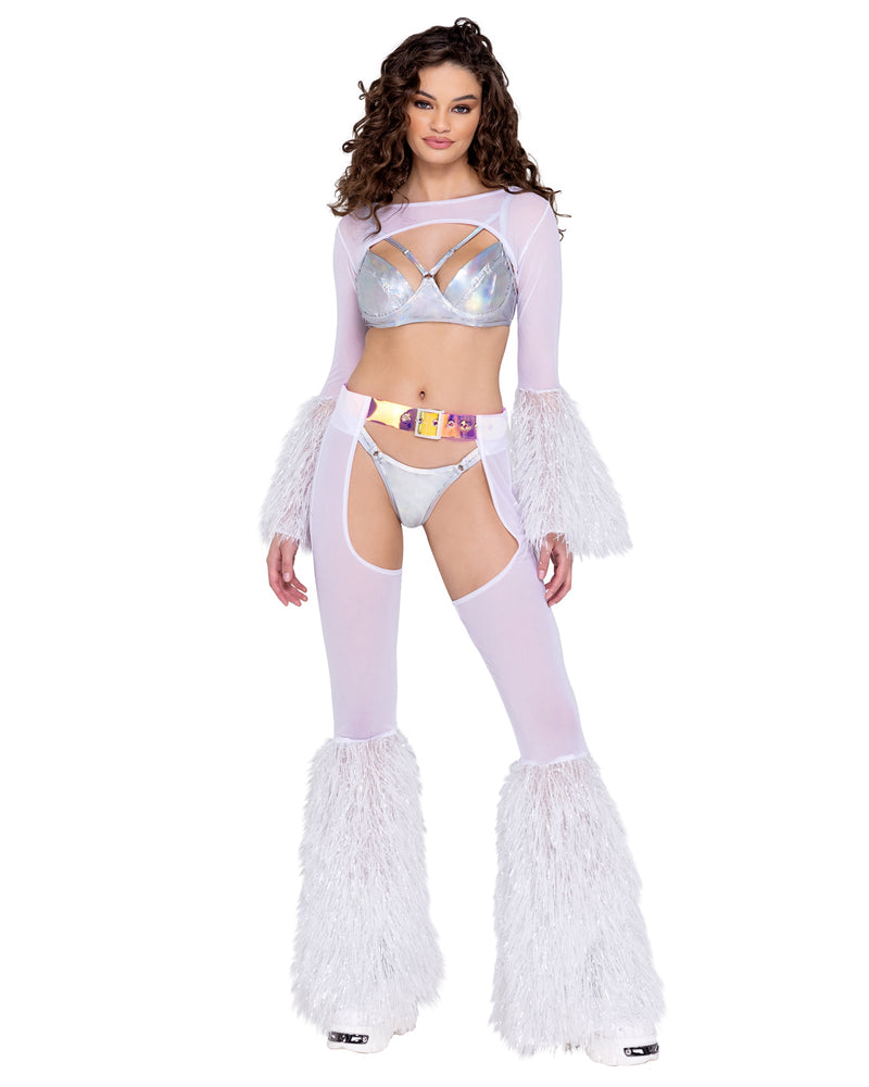 6248 - Sheer Chaps with Faux Fur Bell & Belt - Black/Purple / L - image 1