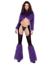 6250 - Long Sleeved Faux Fur Cropped Top - Purple / L - image 1