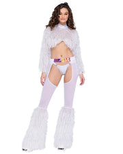 6250 - Long Sleeved Faux Fur Cropped Top - Purple / L - image 2