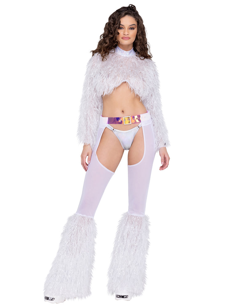 6250 - Long Sleeved Faux Fur Cropped Top - Purple / L - image 2