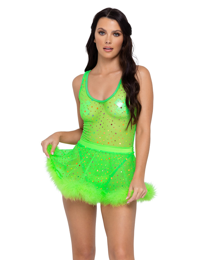 6270 - Sheer Dotted Skirt - Green / L/XL - image 1