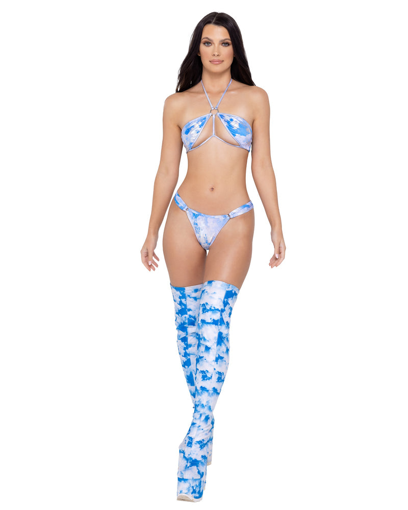 6299 - Cloud Print Thong Back - Blue/White/Silver / L - image 1