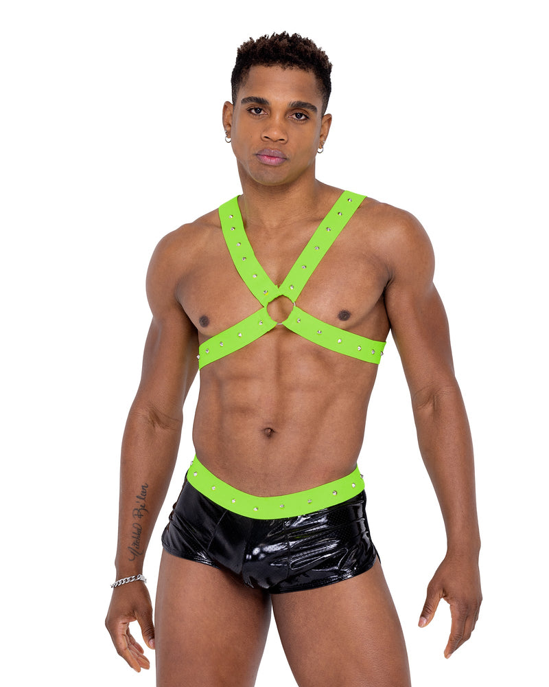 6333 - Men���s Vinyl Mesh Runner Shorts - Black/Green / L - image 1