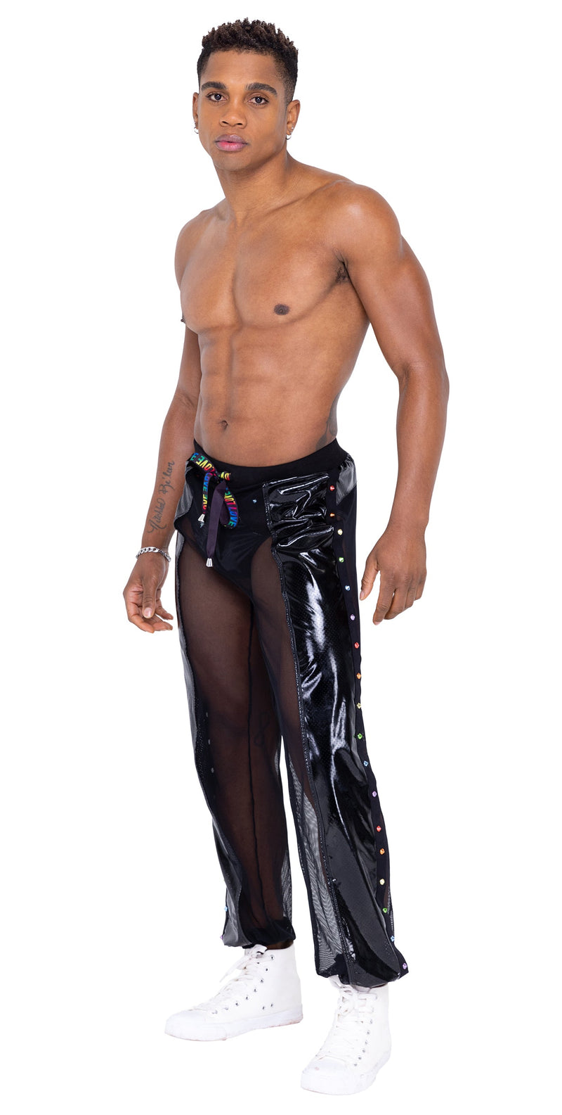 6335 - Mens Pride Vinyl Mesh & Mesh Joggers - Black/Multi / L - image 1