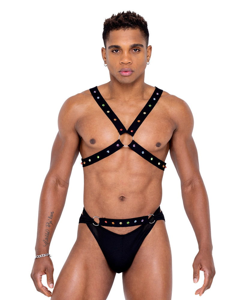 6340 - Mens Pride Criss-Cross Swim Briefs - Black/Multi / L - image 1
