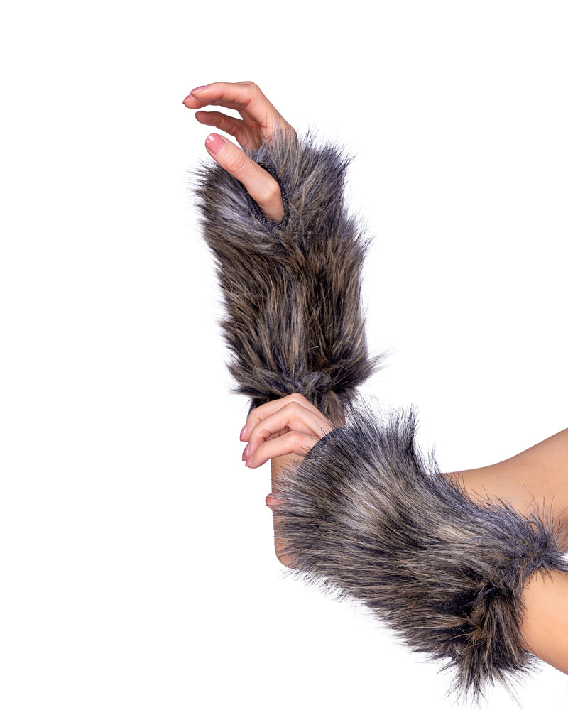 6352 - Pair of Faux Fur Wolf Gloves - Grey / O/S - image 1