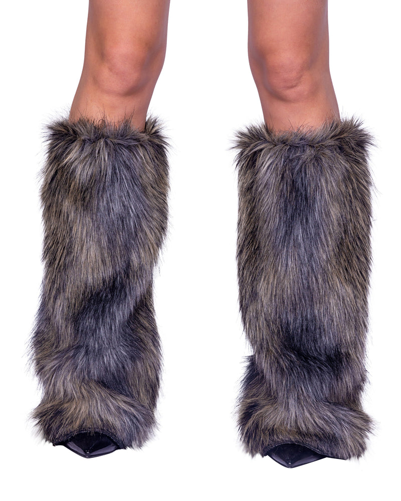 6353 - Pair of Faux Fur Wolf Leg Warmers - Grey / O/S - image 1