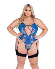 6428 - Sequin Keyhole Romper - Blue/Black / L - image 2