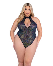 6431 - Sequin Fishnet Keyhole Romper - Black / L - image 1
