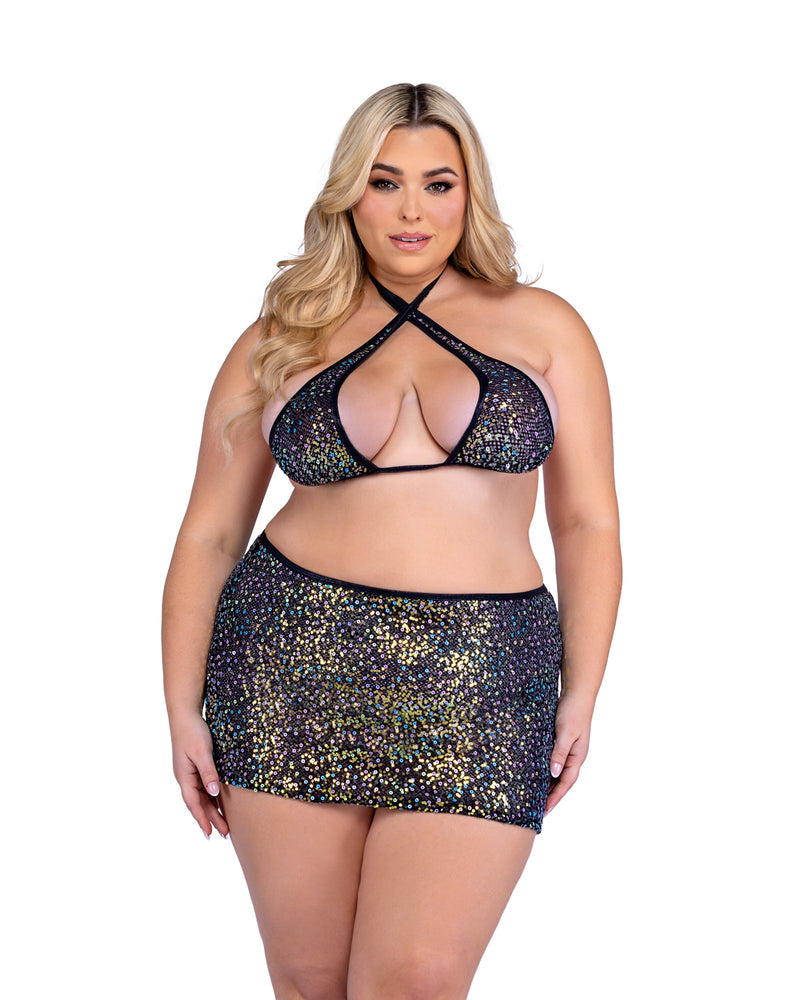 6434 - Sequin Fishnet Skirt - Black / L - image 1