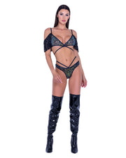 6437 - Sequin Fishnet Top - Black / L - image 1