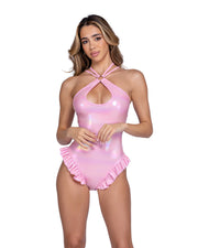 6441 - Metallic Iridescent Keyhole Romper - Baby Pink / L - image 1