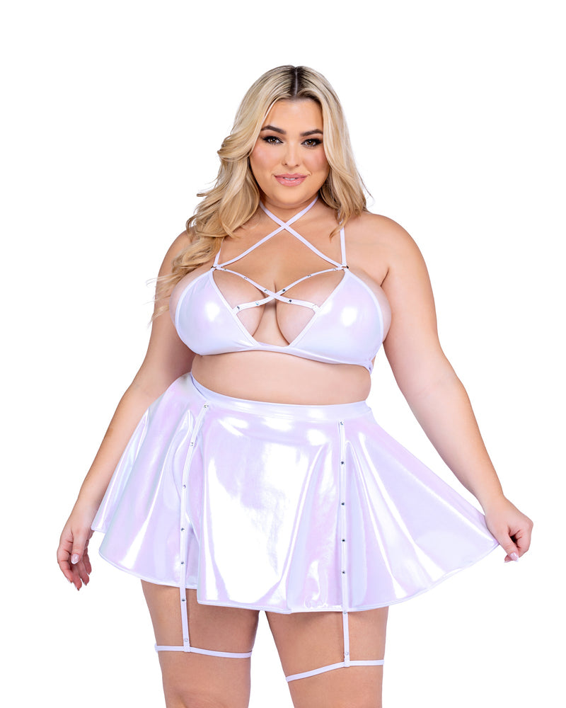 6455 - Metallic Iridescent Skirt - White / L - image 1