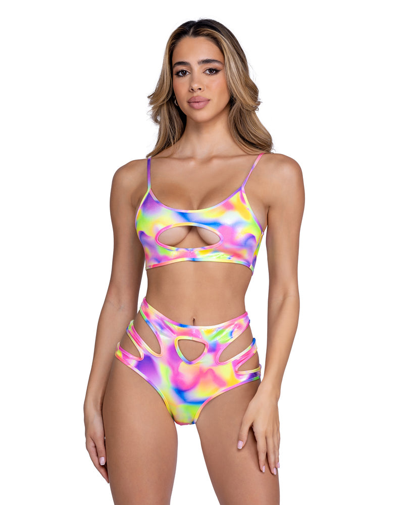 6466 - Shimmer Multi-Colored Keyhole Cropped Top - Multi / L - image 1