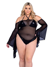 6497 - Sheer Mesh Romper with Bell Sleeves - Baby Pink / L - image 2