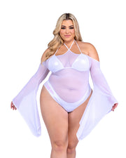 6497 - Sheer Mesh Romper with Bell Sleeves - Baby Pink / L - image 3