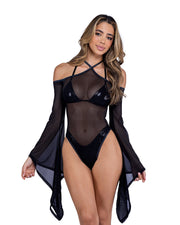 6497 - Sheer Mesh Romper with Bell Sleeves - Baby Pink / L - image 5