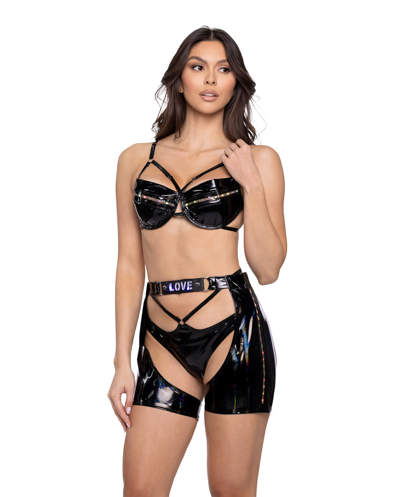 6504 - Pride Light Up Vinyl Chaps - Black/Multi / L - image 1