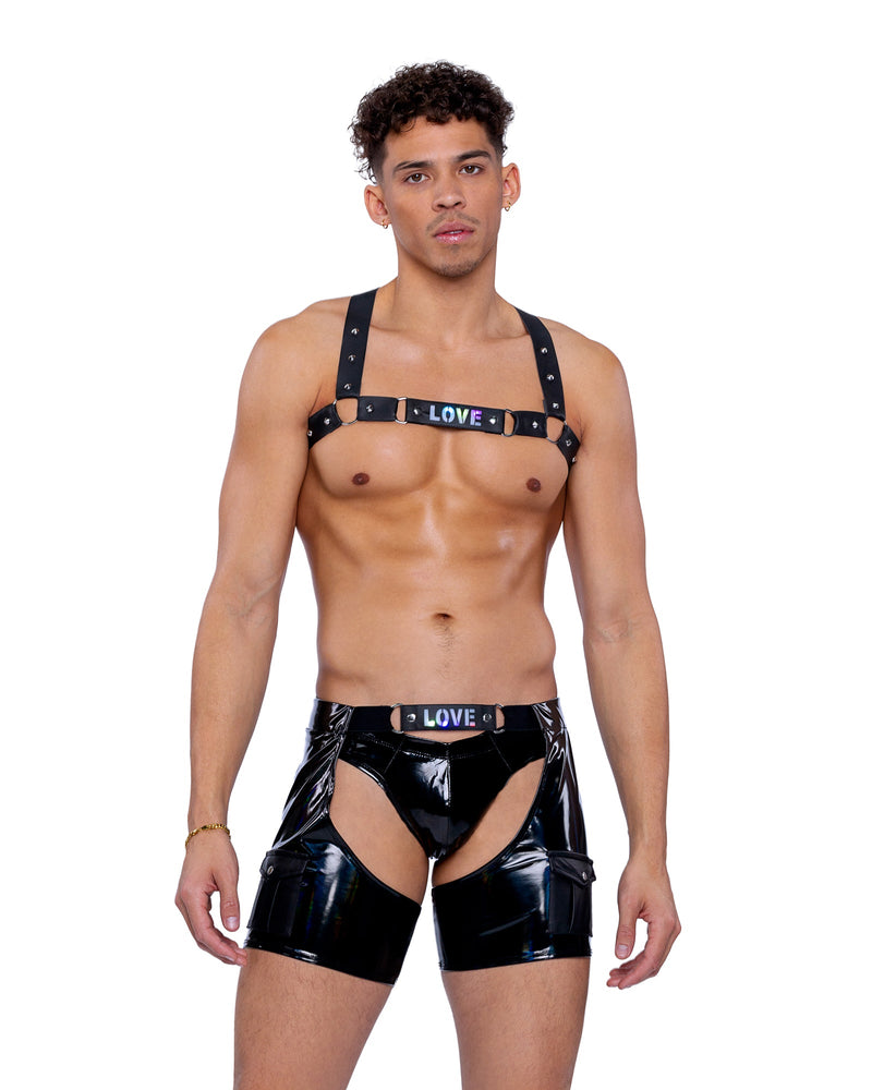 6505 - Pride Faux Leather Studded Harness - Black/Multi / L - image 1