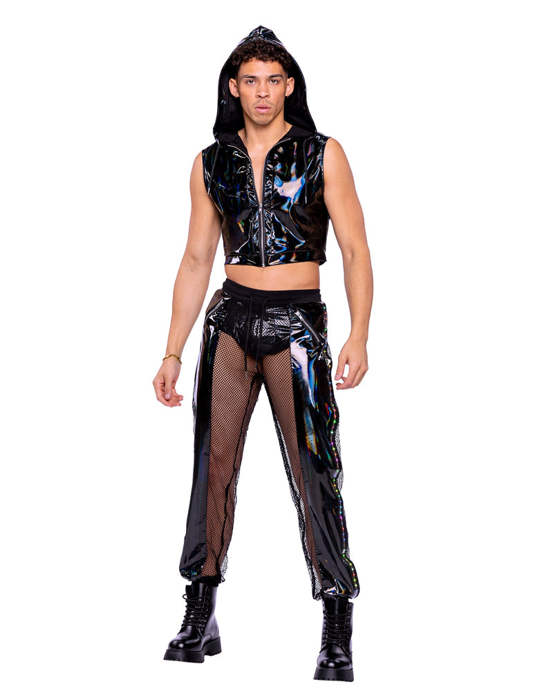 6511 - Pride Vinyl & Fishnet Light-Up Joggers - Black/Multi / L - image 1