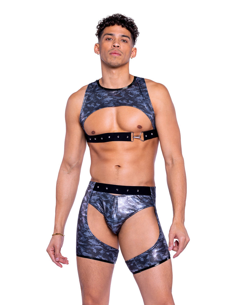 6522 - Shimmer Camouflage Cropped Top - Black/Grey / L - image 1
