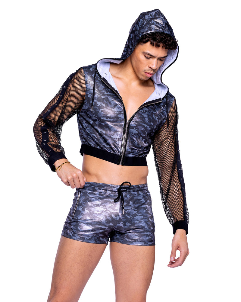 6525 - Shimmer Camouflage Cropped Hooded Jacket - Black/Grey / L - image 1