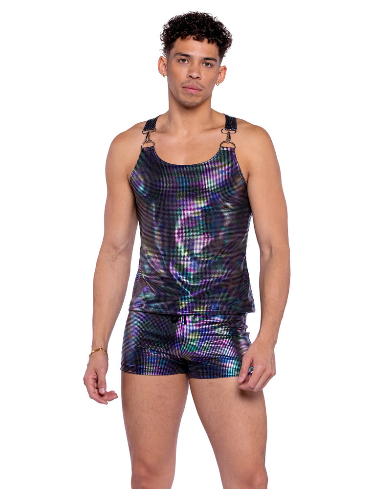 6530 - Rainbow Shimmer Camouflage Shorts - Black/Multi / L - image 1