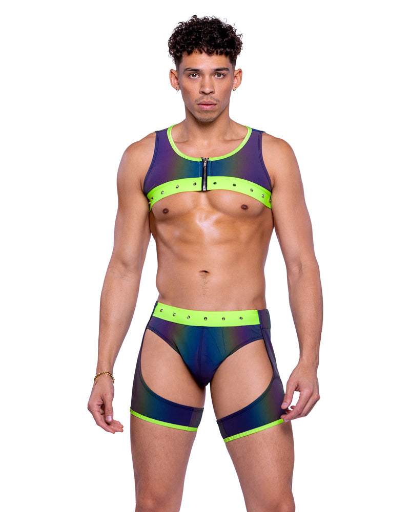 6535 - Reflective Chaps with Stud Detail - Multi/Lime / L - image 1