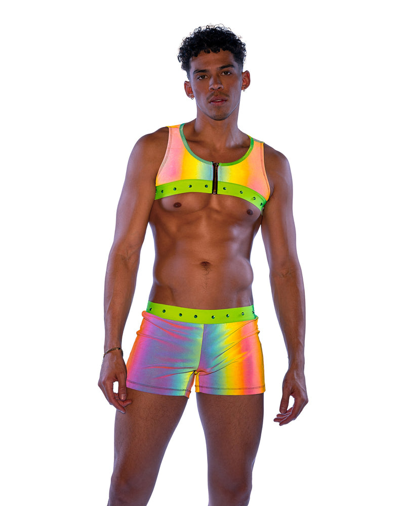 6536 - Reflective Shorts with Stud Details - Multi/Lime / L - image 1