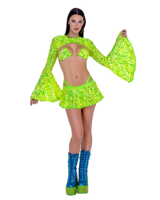 6541 - Sequin Bell Sleeve Shrug - Neon Yellow / L/XL / Sequin Bell Sleeve Shrug - image 1