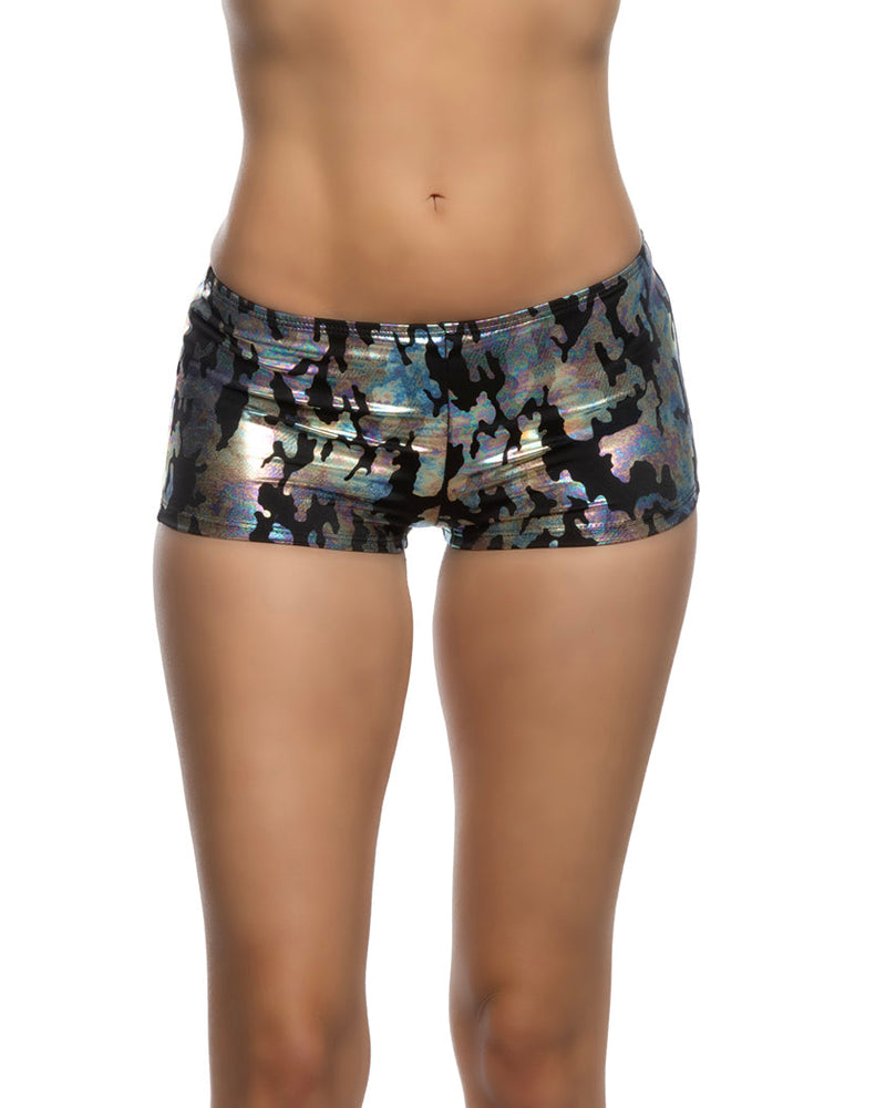 6633 - 1pc Low Rise Iridescent Camouflage Shorts - Black/Grey / L - image 1