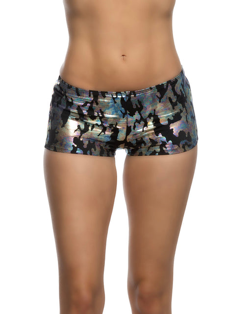 6633 - 1pc Low Rise Iridescent Camouflage Shorts - Black/Grey / L - image 1